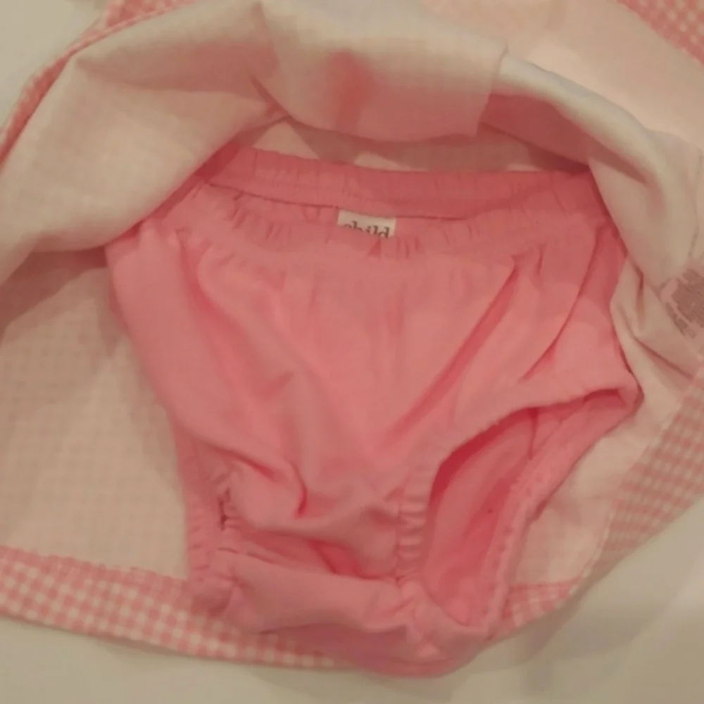 Carter's Pink/White Check 2 Pc  Dress Set. Size 12 mos. Embroidered. Butterfly